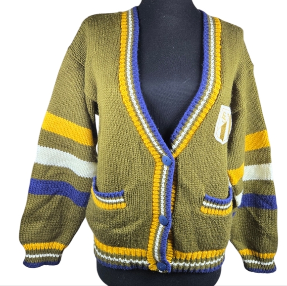 Women’s Olive Green Chunky Knit Striped Sweatshirt- Size XS - Picture 5 of 13